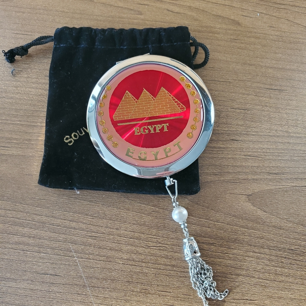 NWOT Egyptian Souvenir Makeup Mirror with velvet pouch